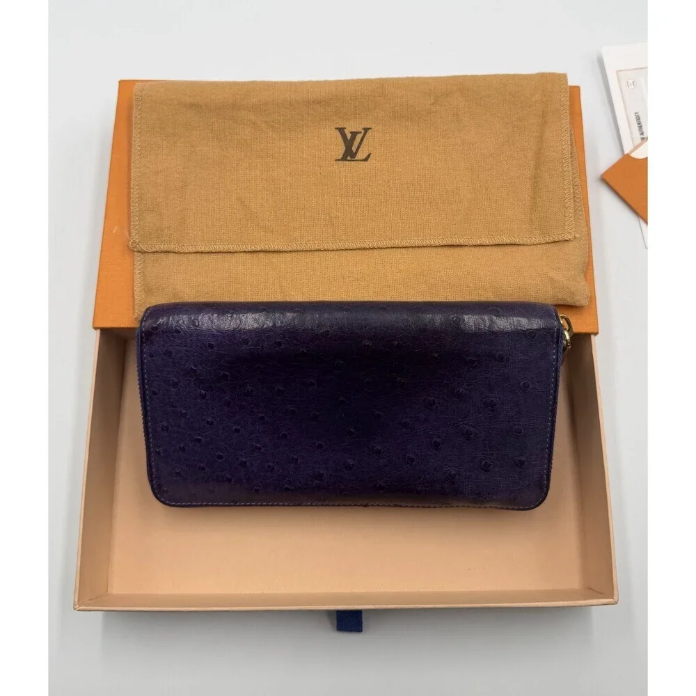 Louis Vuitton Monogram Zippy Organizer Wallet Women's Blue Ostrich Leather - Picture 8 of 15